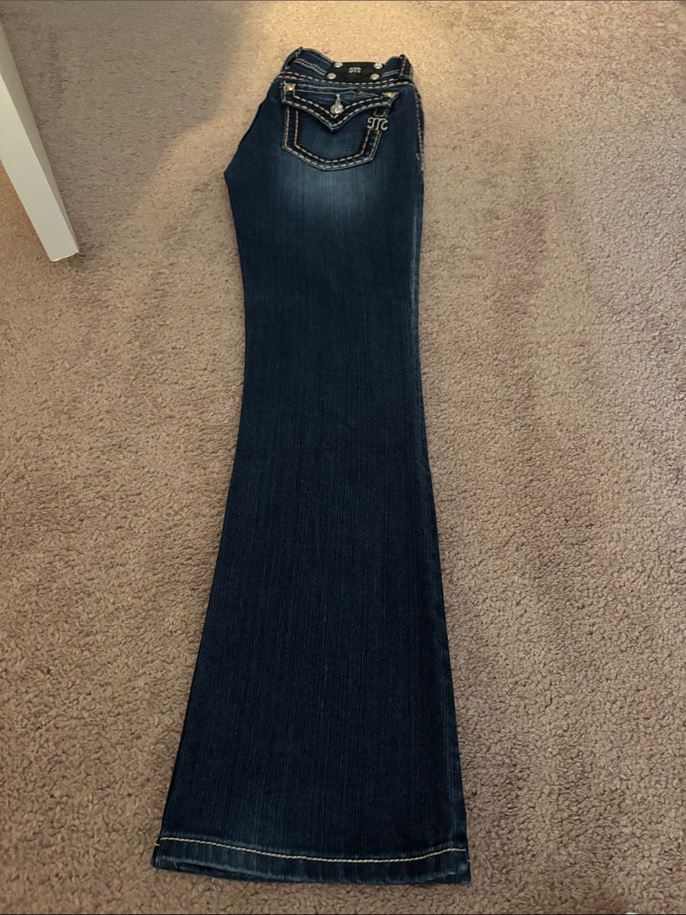 Miss Me Dark Indigo Bootcut Jeans with Embroidered Pocket - Picture 3 of 11